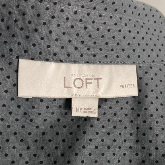 Ann Taylor Loft gray polka dot button down blouse dark academia secretary MP - Picture 8 of 10